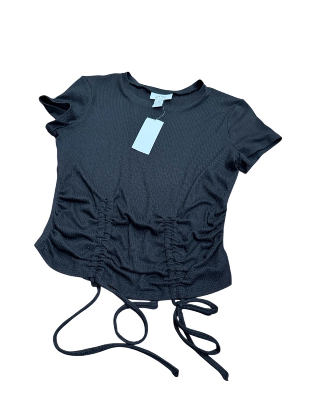 Women’s Black Drawstring Ruched Short Sleeve Top